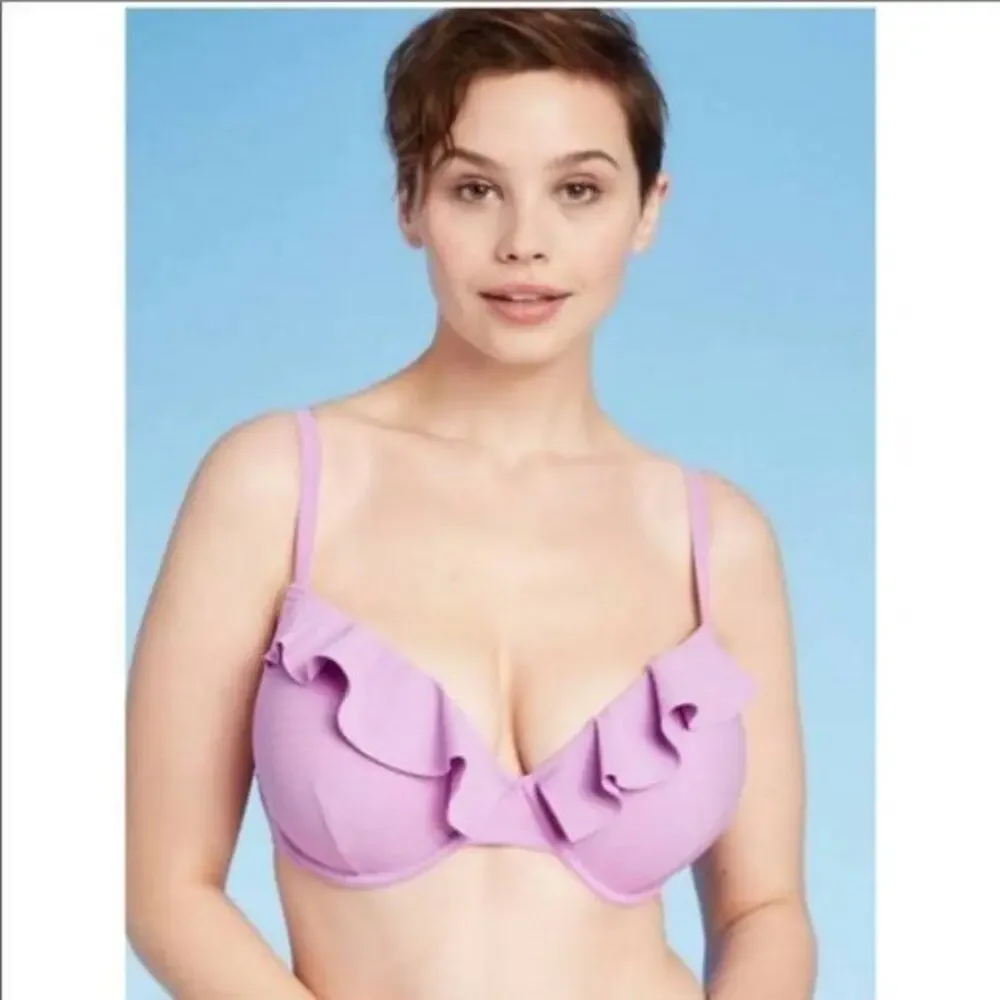 Shade & Shore Lavender Scalloped Ruffle Swim Bikini Top Women's Size 32B